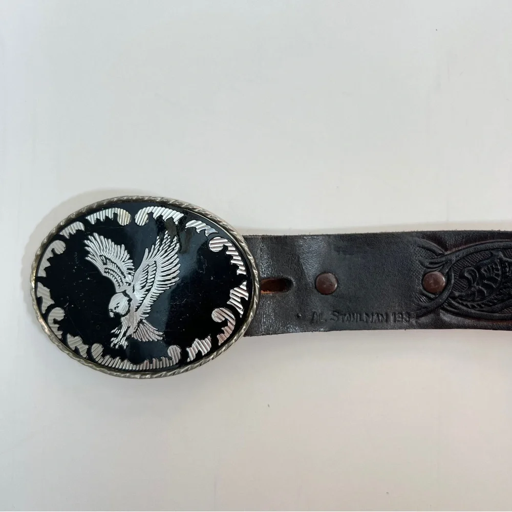 Vintage Al Stohlman Signed Leather Belt with Eagle Buckle